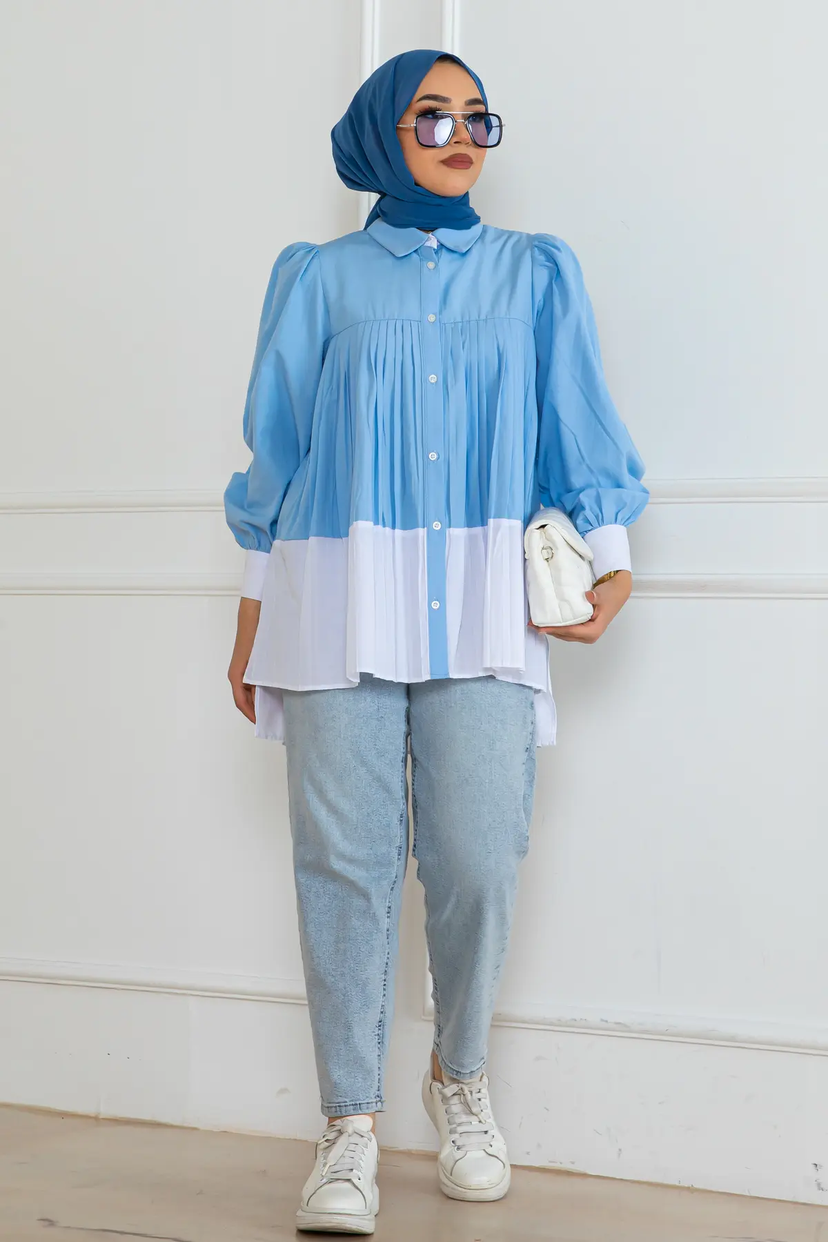 Double Color Pleated Shirt-detail