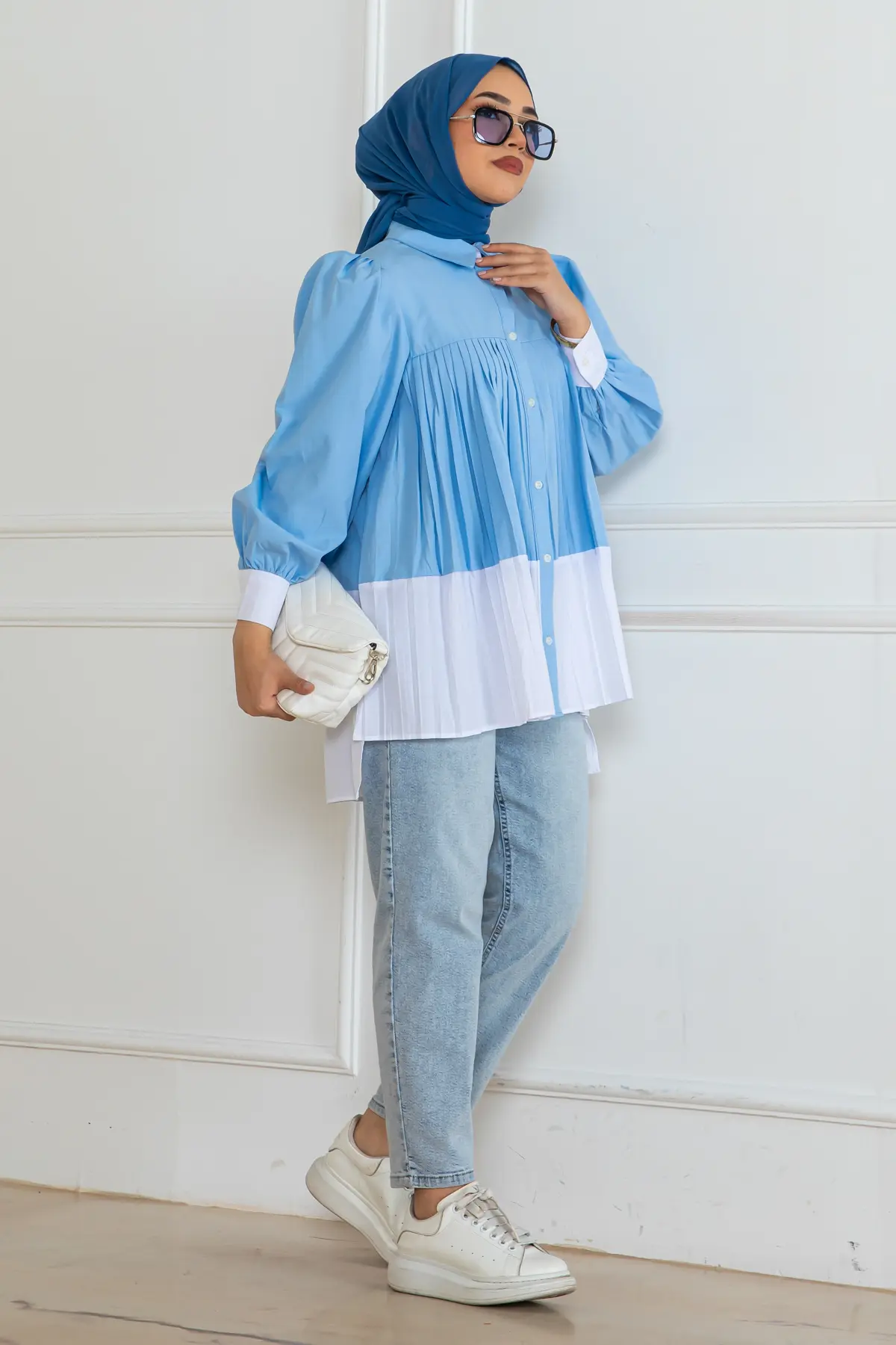 Double Color Pleated Shirt-detail