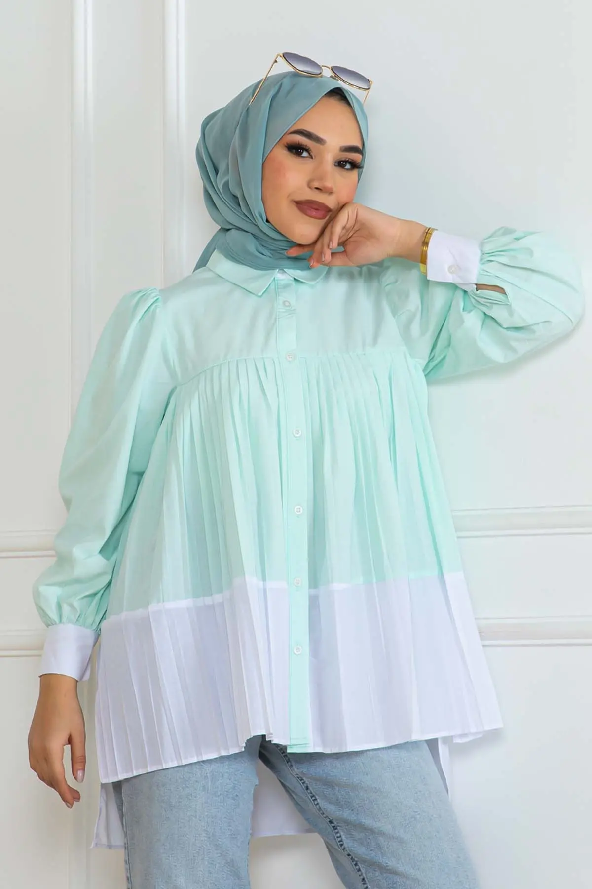 Double Color Pleated Shirt