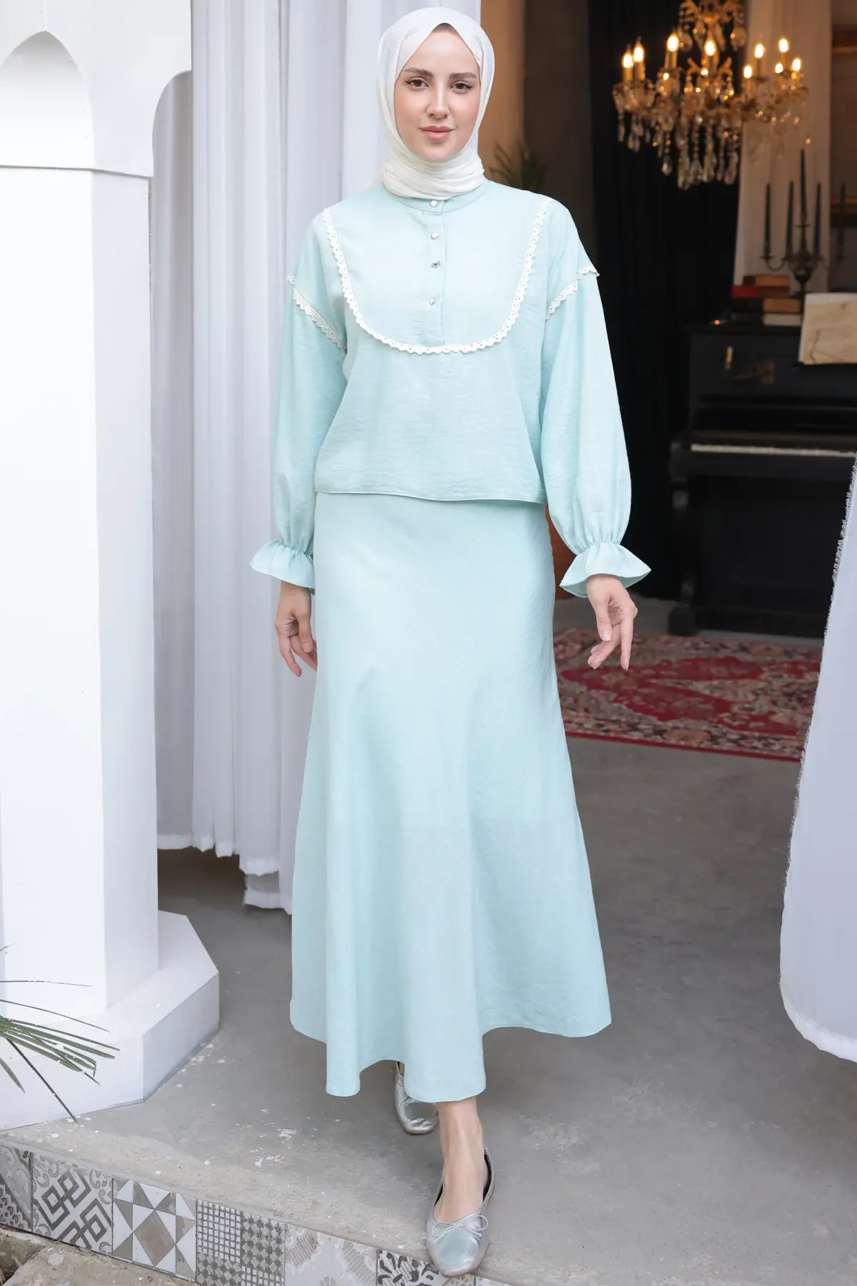 Double Suit With Knitted Collar-detail