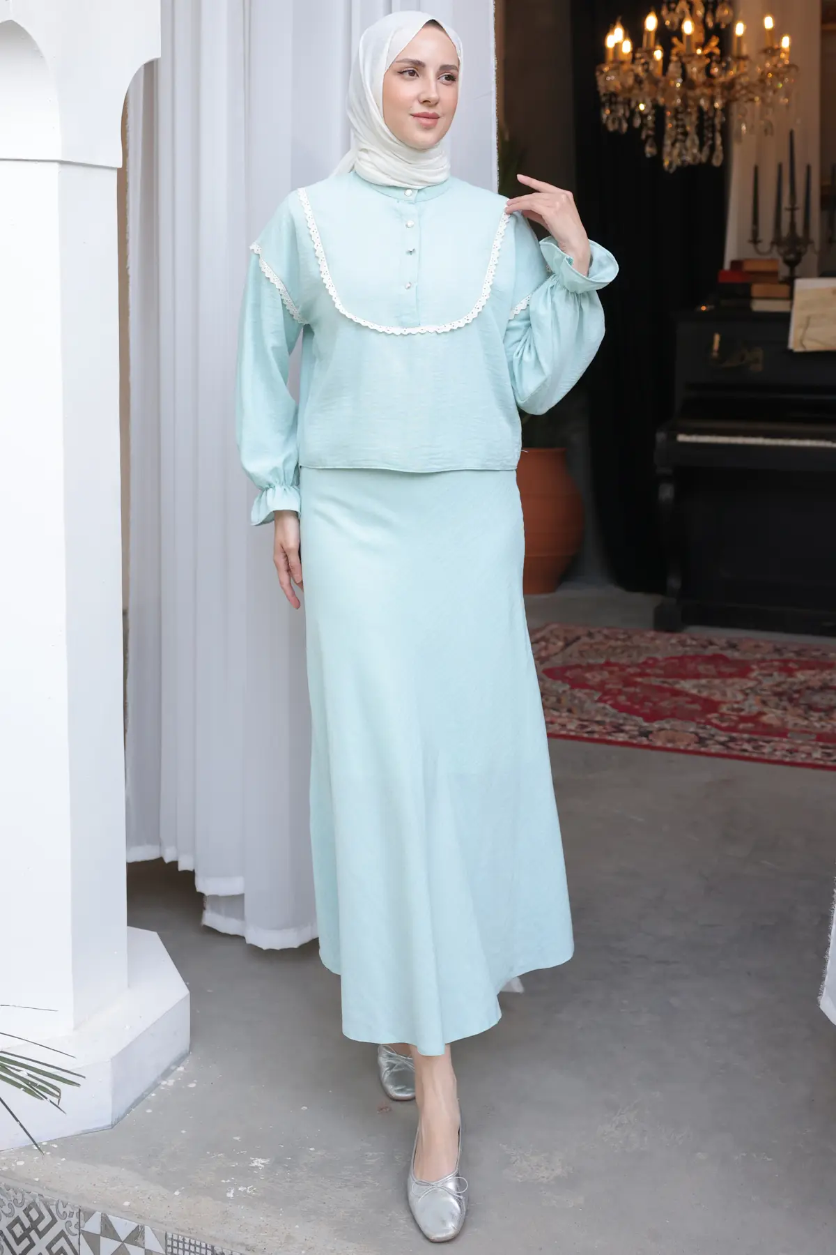 Double Suit With Knitted Collar-detail