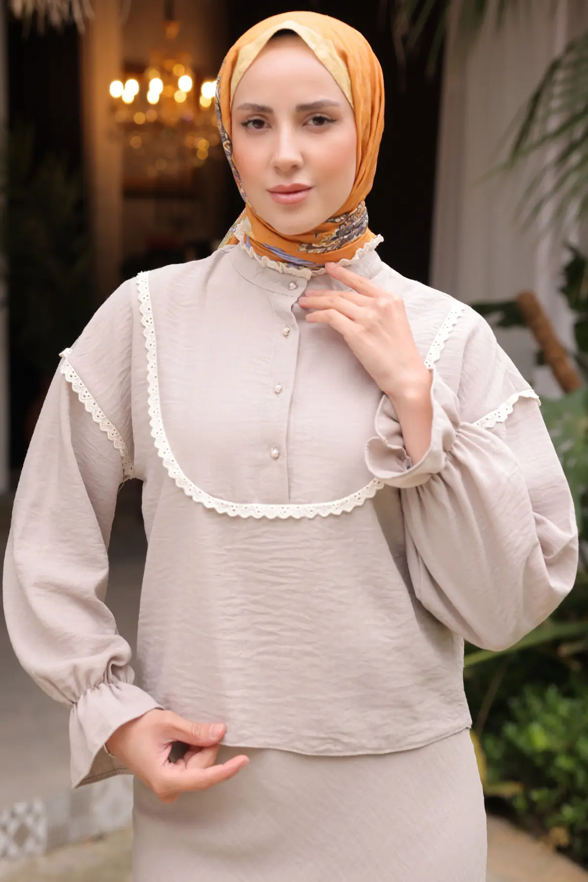 Double Suit With Knitted Collar-detail