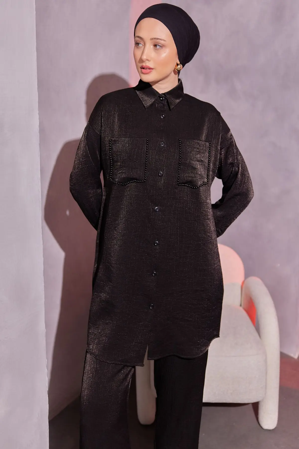 Double Suit With Pockets And Bead Detail-detail