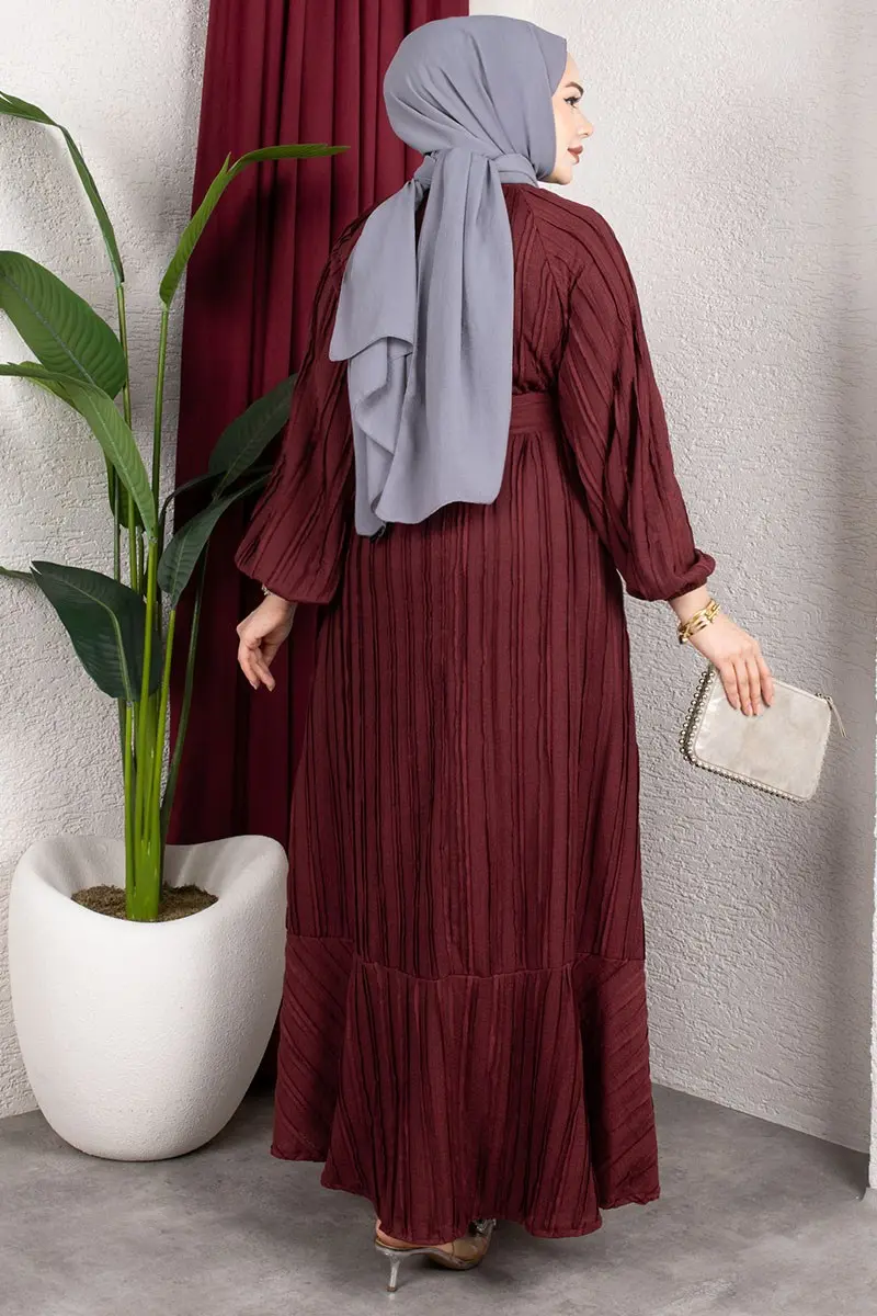 Dress With Ruffled Skirt And Belt-detail