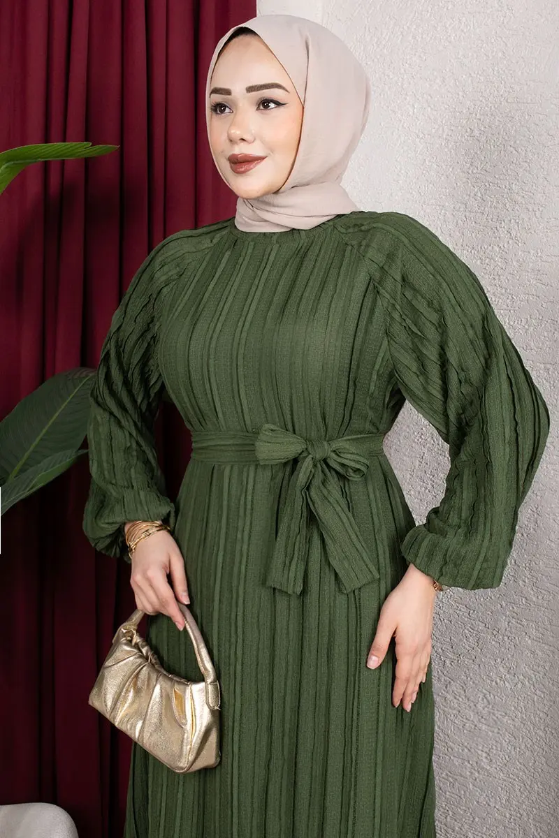 Dress With Ruffled Skirt And Belt-detail