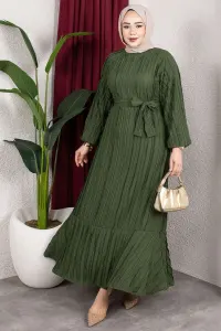 Dress With Ruffled Skirt And Belt
