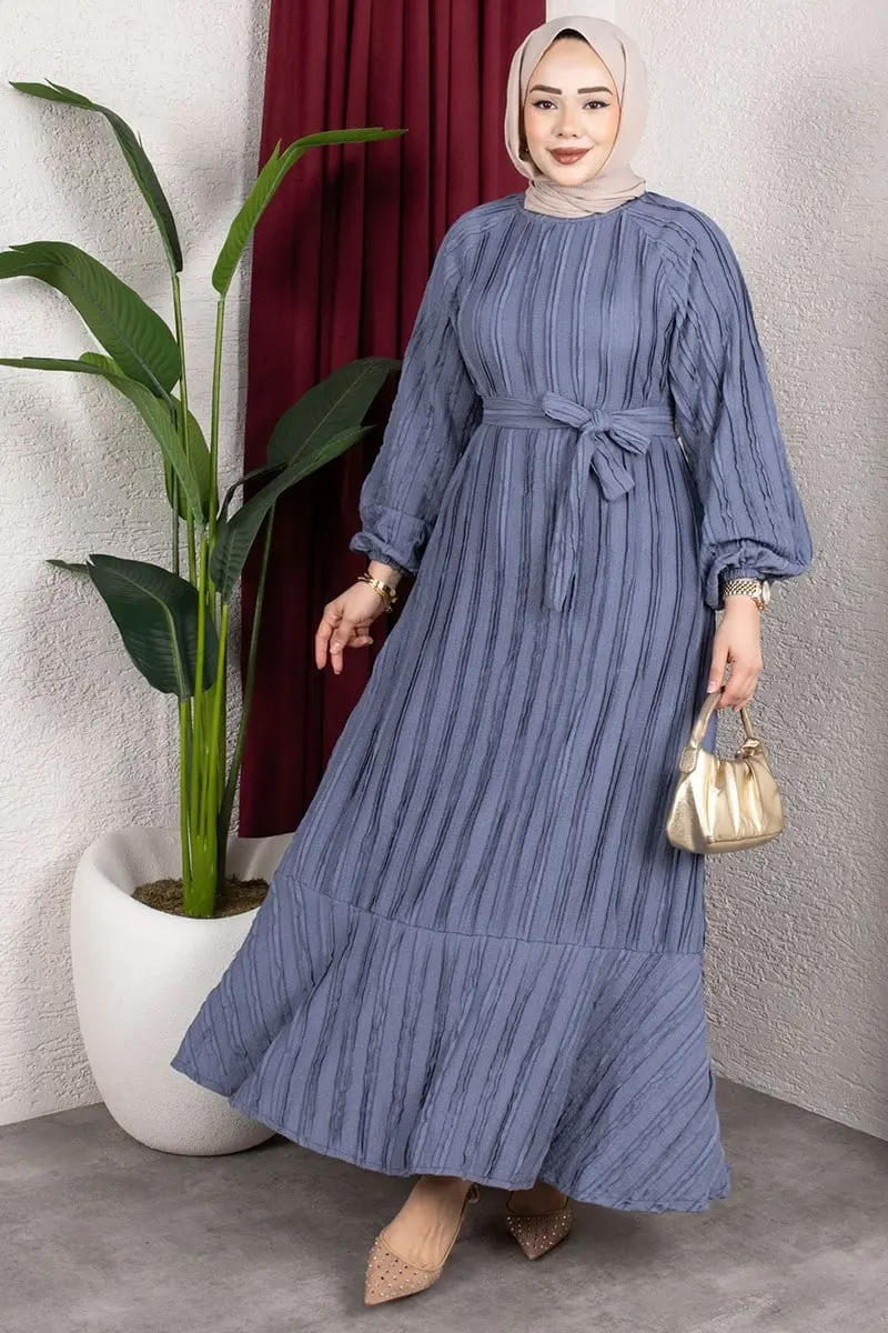 Dress With Ruffled Skirt And Belt-detail