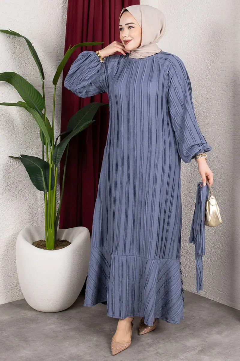 Dress With Ruffled Skirt And Belt-detail