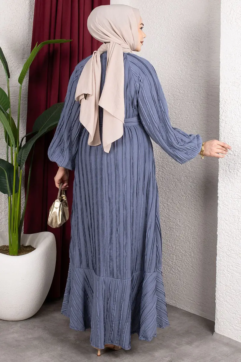 Dress With Ruffled Skirt And Belt-detail