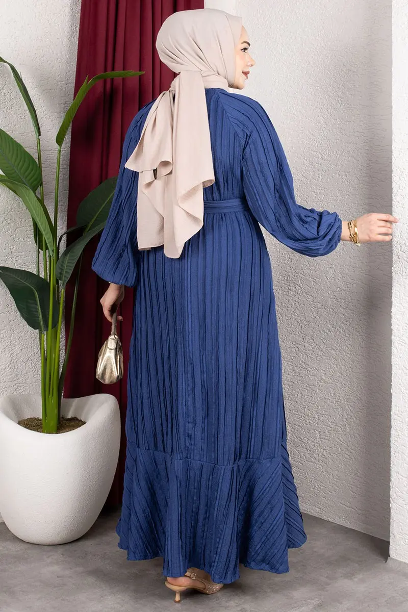 Dress With Ruffled Skirt And Belt-detail