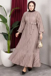 Dress With Ruffled Skirt And Belt