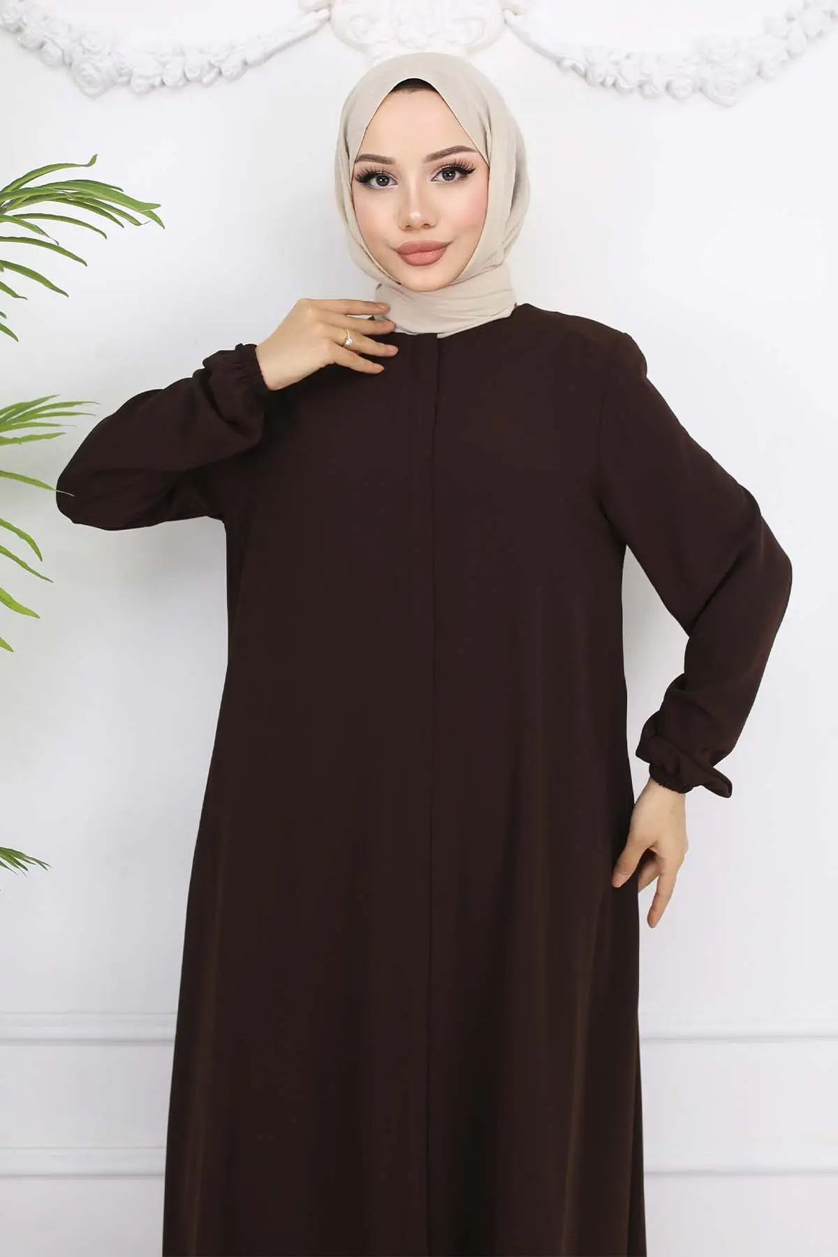 Elastic Sleeves Hidden Zipper Abaya-detail