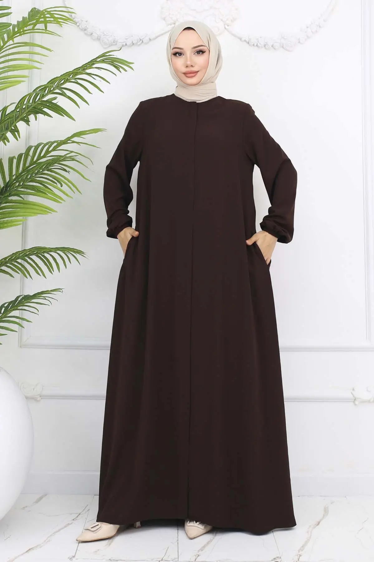 Elastic Sleeves Hidden Zipper Abaya-detail