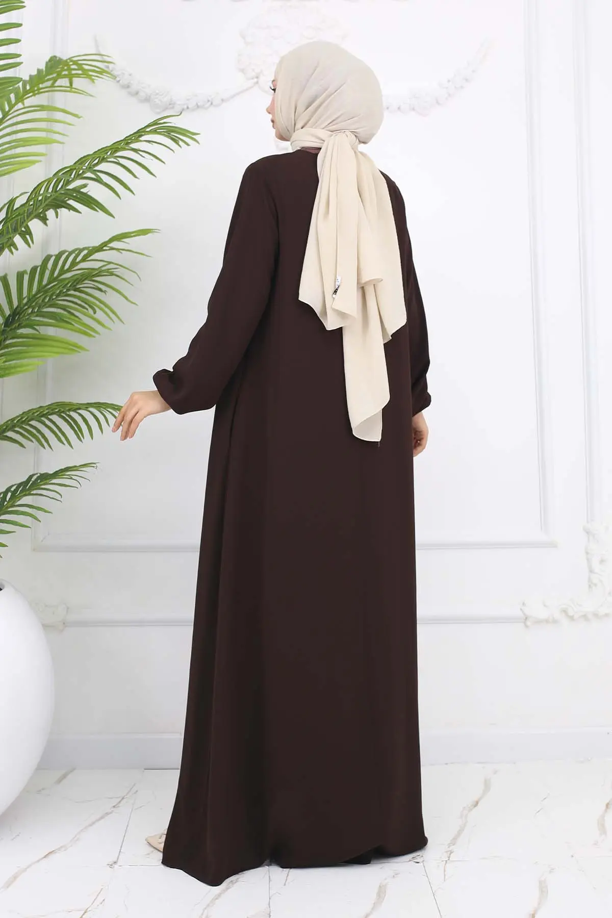 Elastic Sleeves Hidden Zipper Abaya-detail