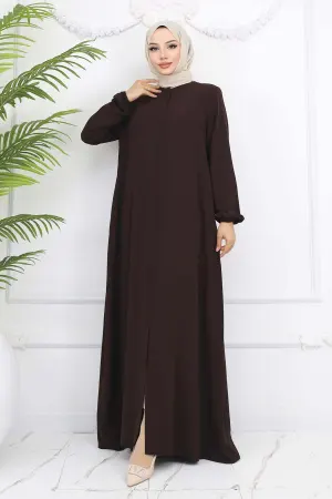 Elastic Sleeves Hidden Zipper Abaya