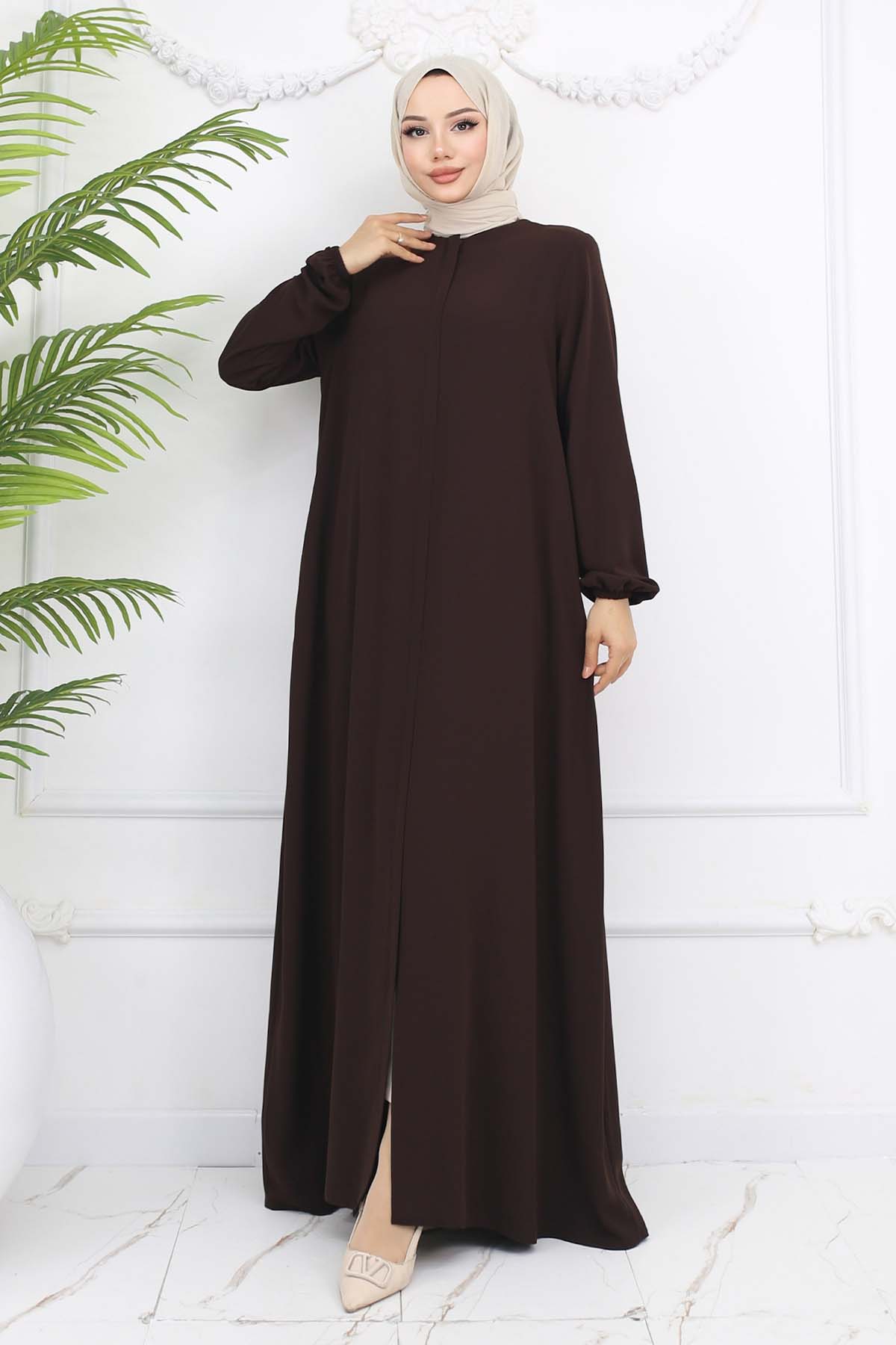 Elastic Sleeves Hidden Zipper Abaya