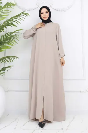 Elastic Sleeves Hidden Zipper Abaya