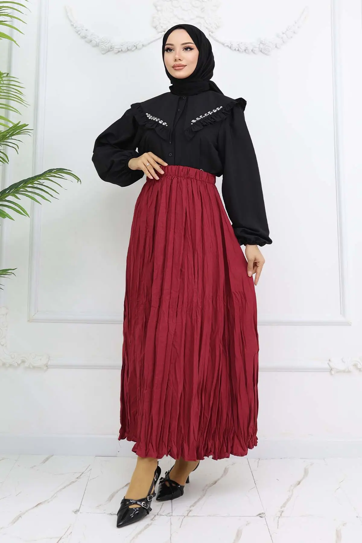 Elastic Waist Crinkle Skirt