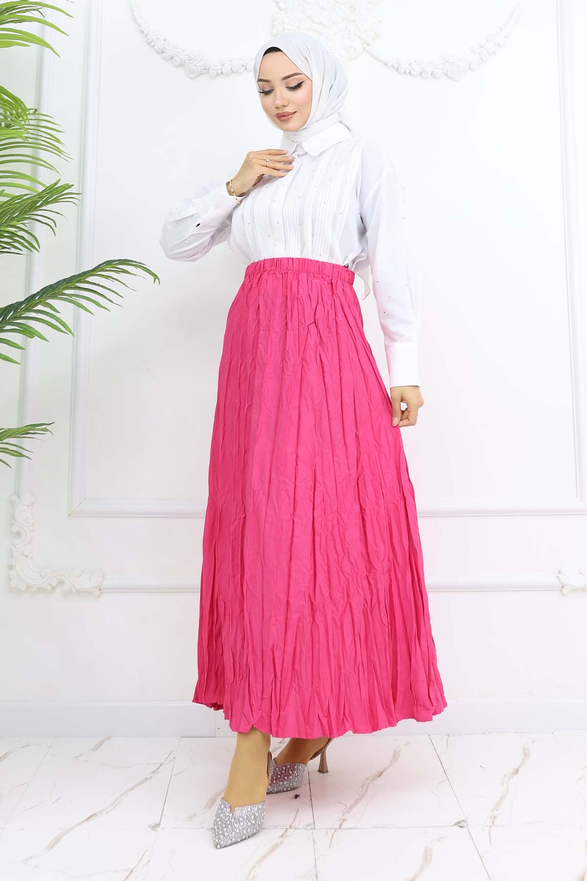 Elastic Waist Crinkle Skirt