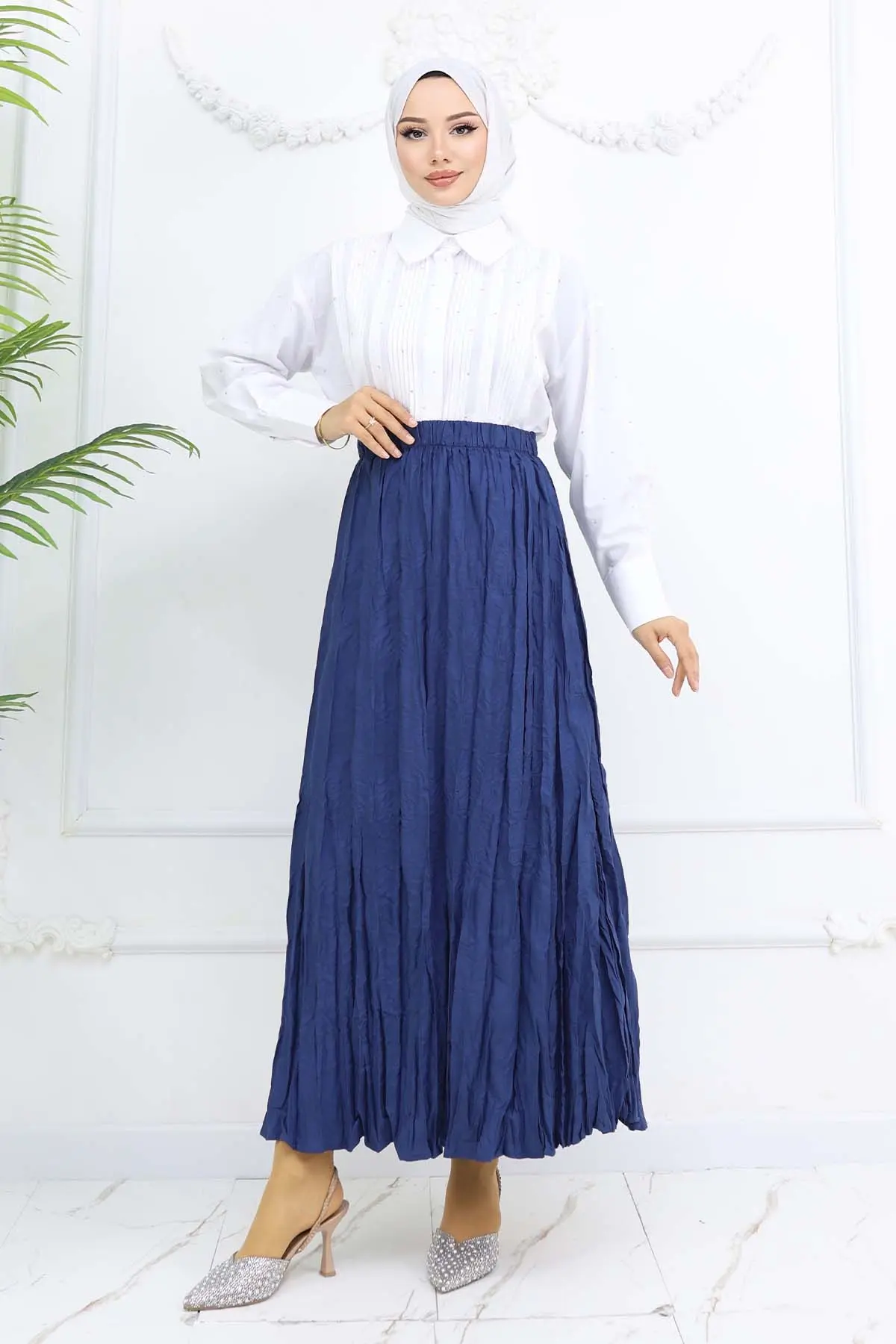 Elastic Waist Crinkle Skirt