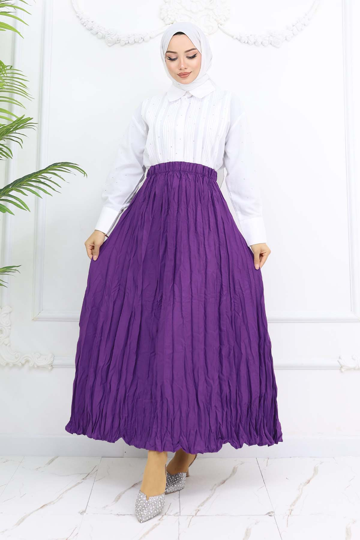 Elastic Waist Crinkle Skirt