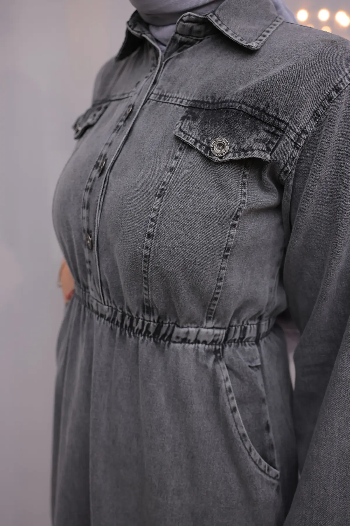 Elastic Waist Denim Dress-detail