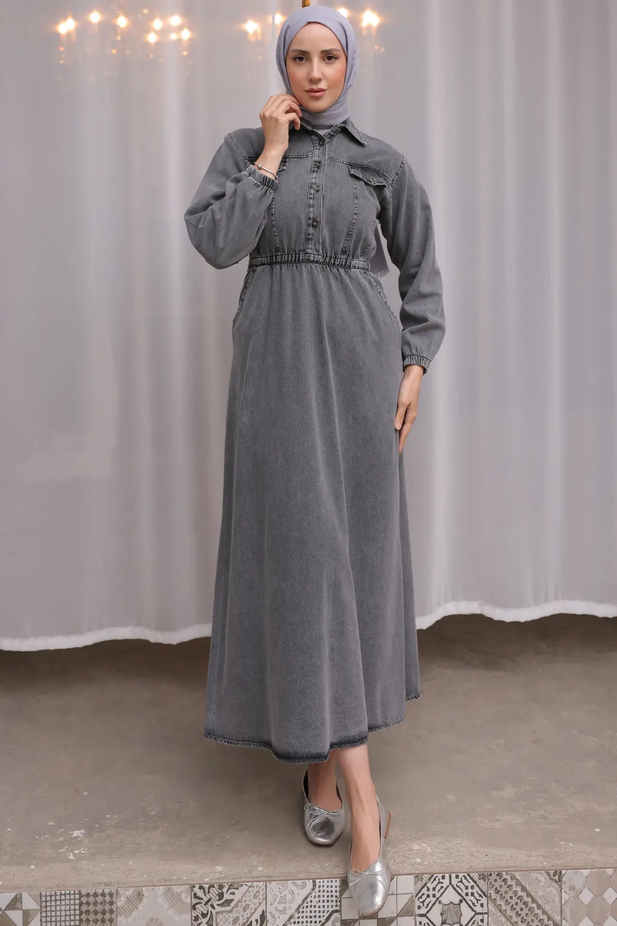 Elastic Waist Denim Dress