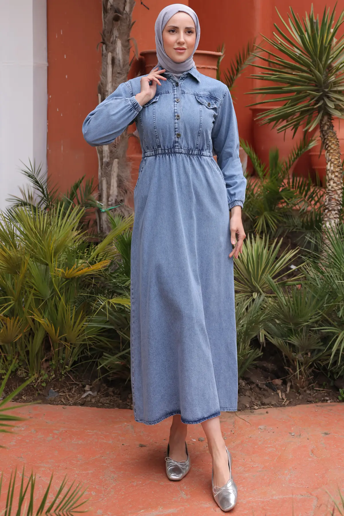 Elastic Waist Denim Dress-detail