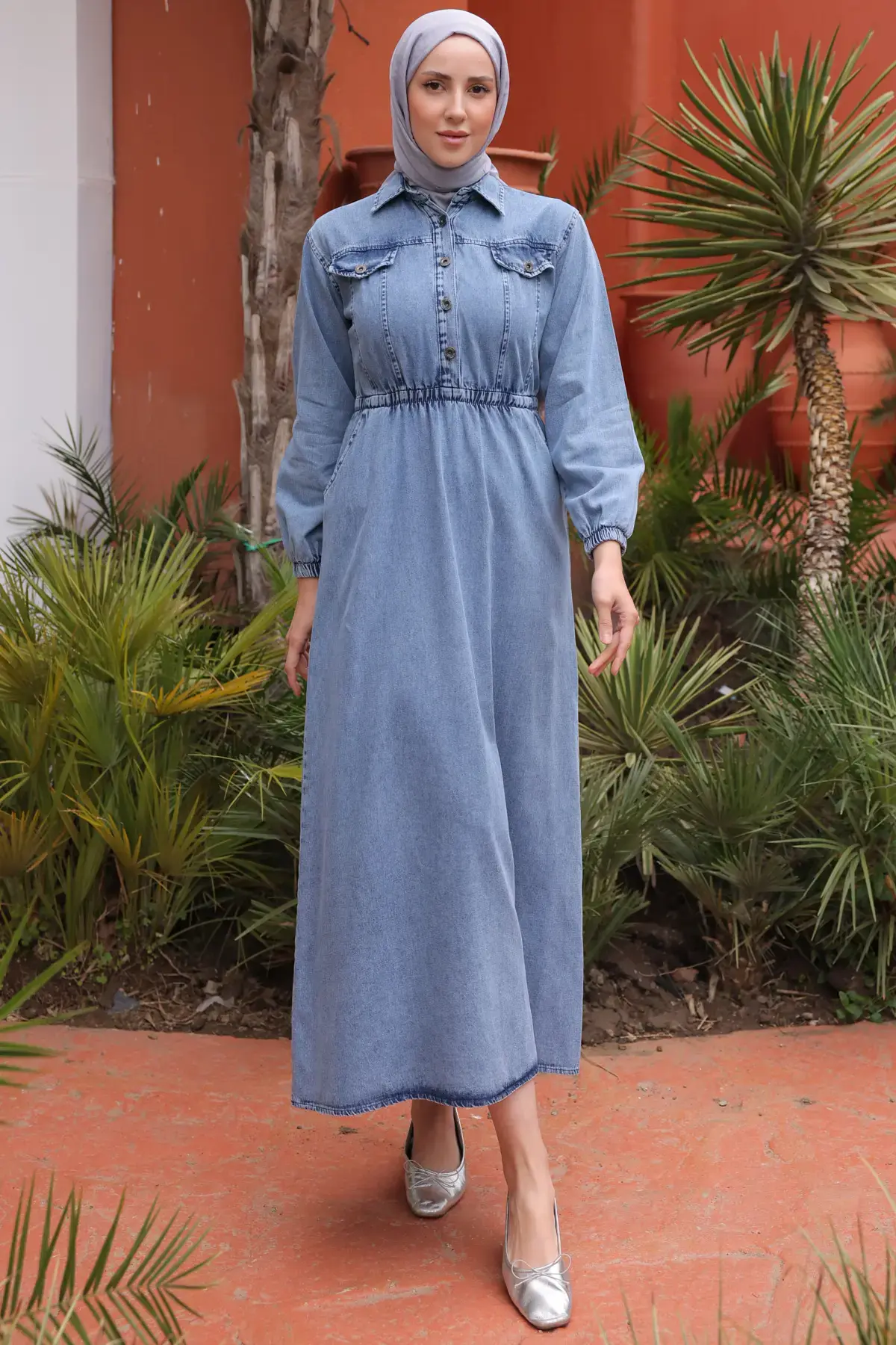 Elastic Waist Denim Dress