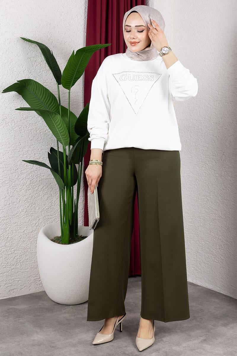 Elastic Waist Wide Leg Trousers