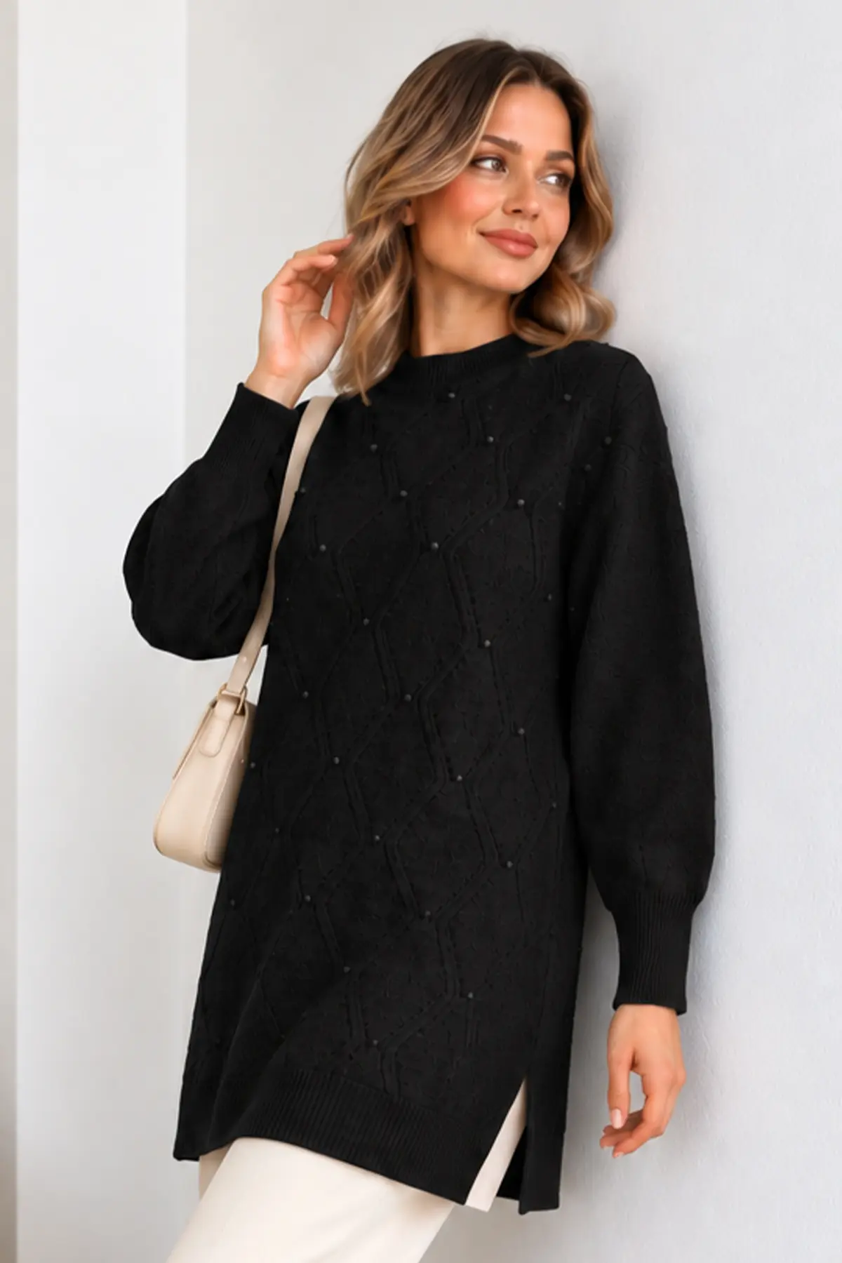 Embellished Knit Sweater K6039 Black-detail