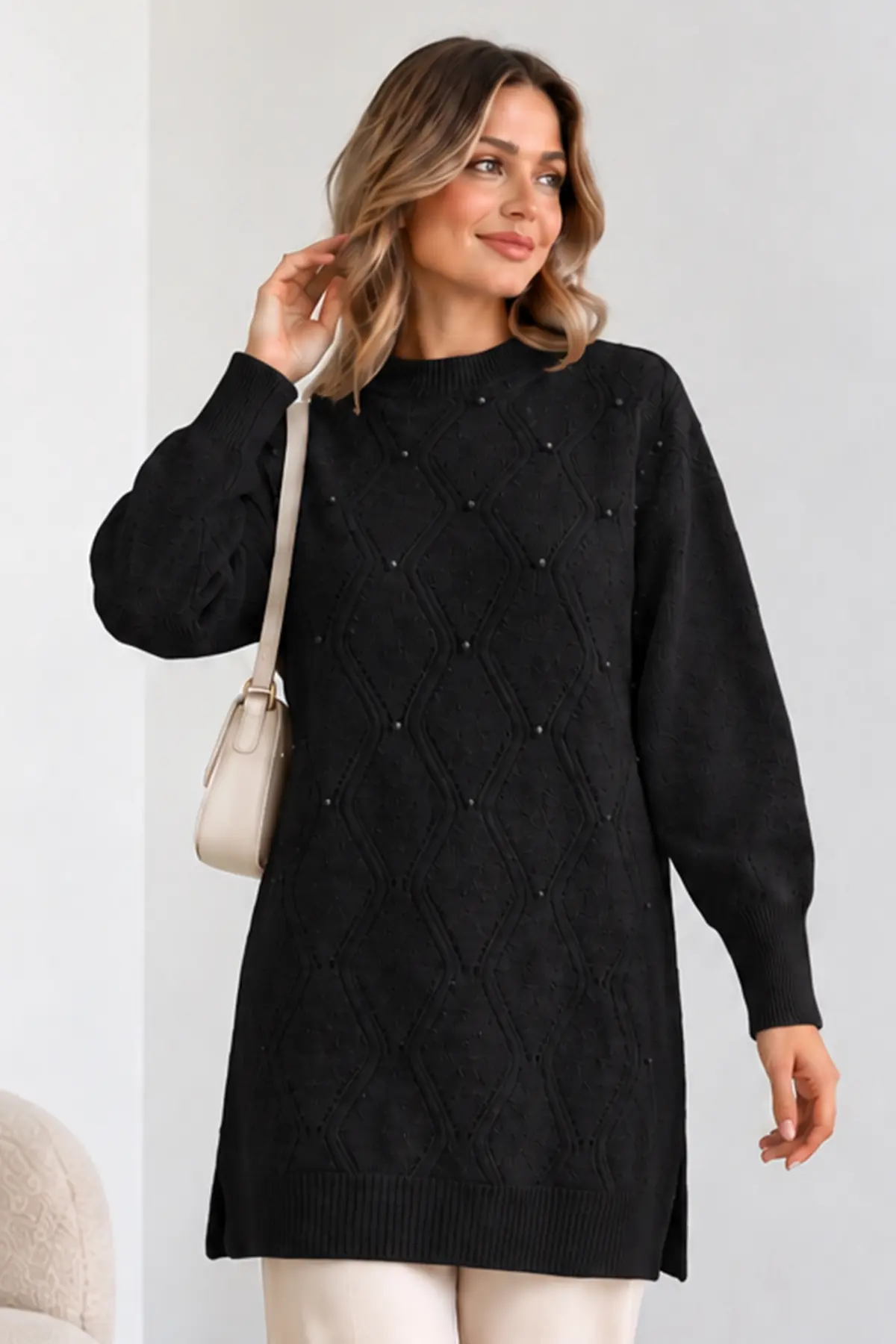 Embellished Knit Sweater K6039 Black-detail