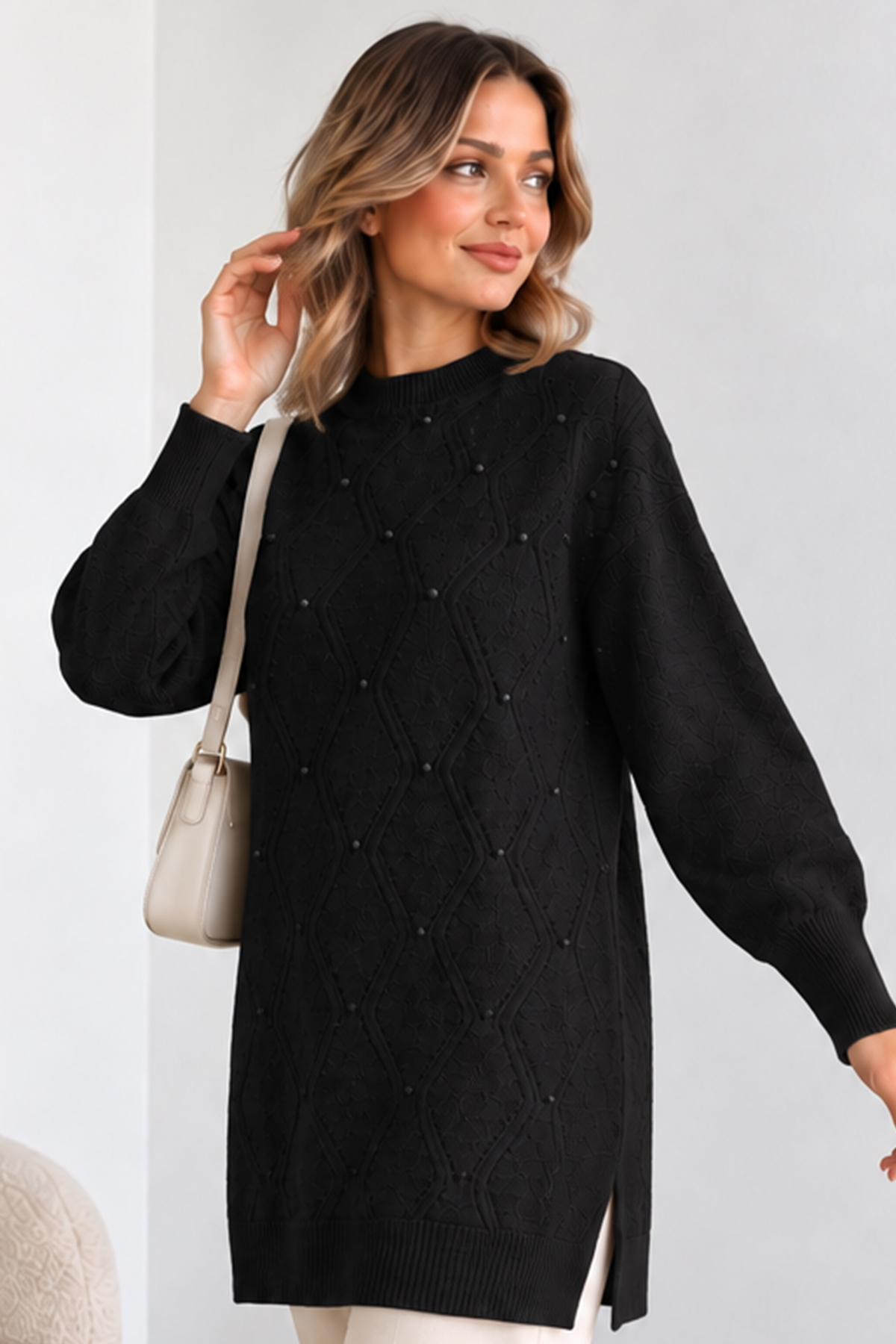 Embellished Knit Sweater K6039 Black