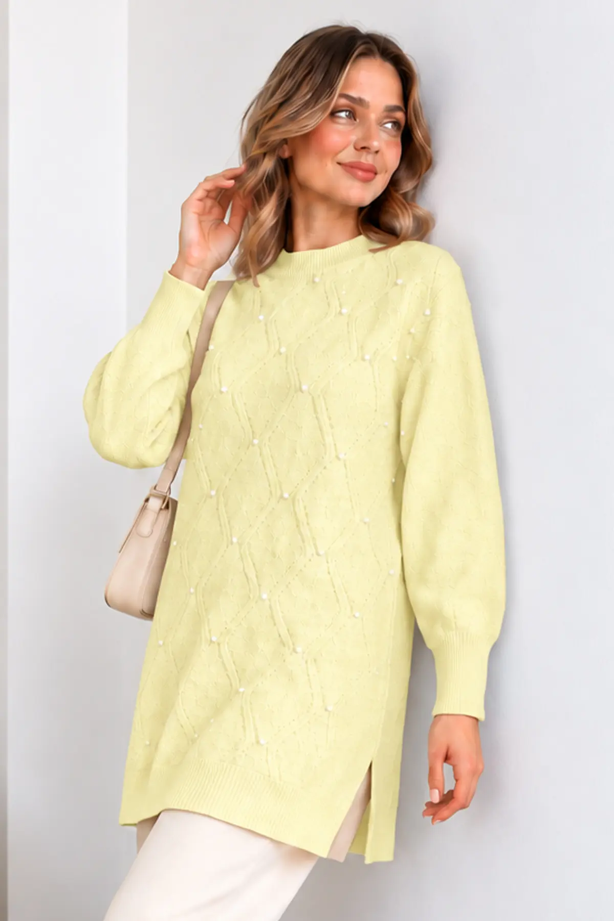Embellished Knit Sweater K6039 Lemon Yellow-detail