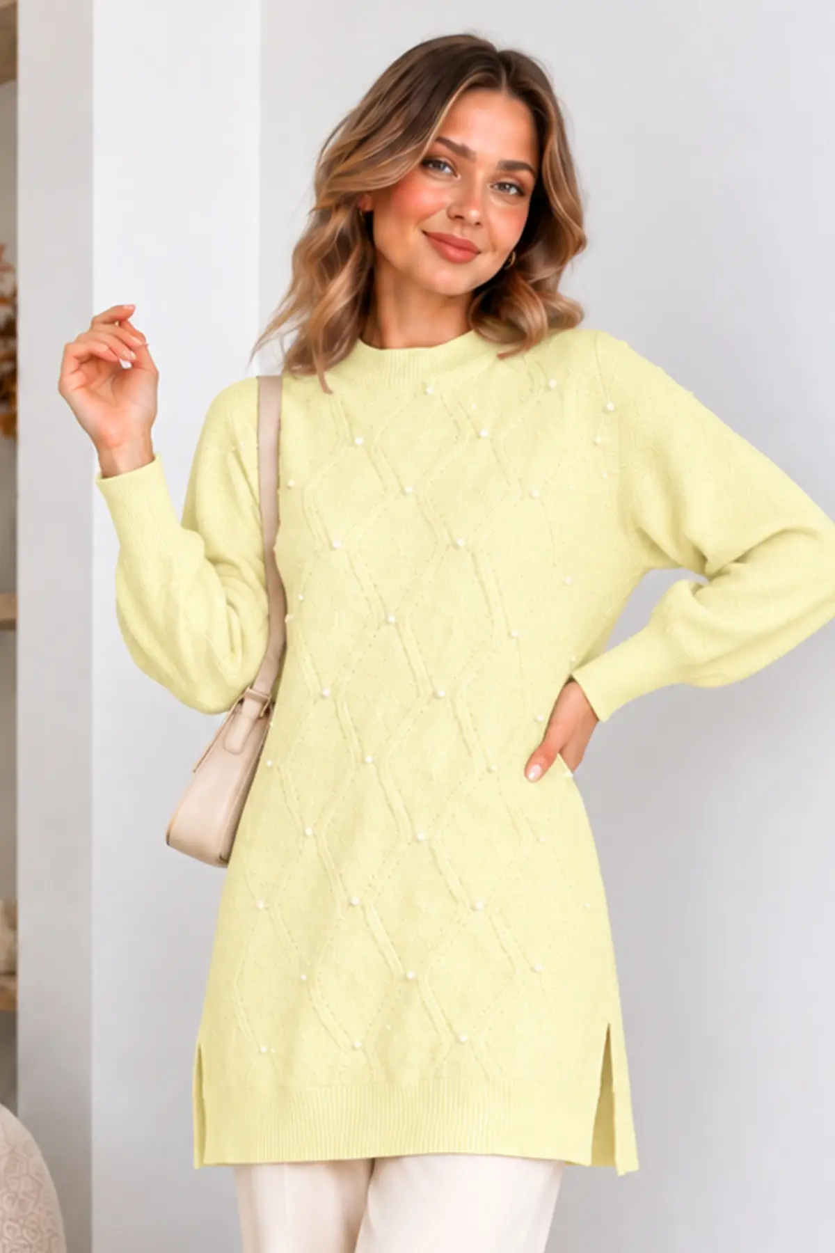 Embellished Knit Sweater K6039 Lemon Yellow-detail