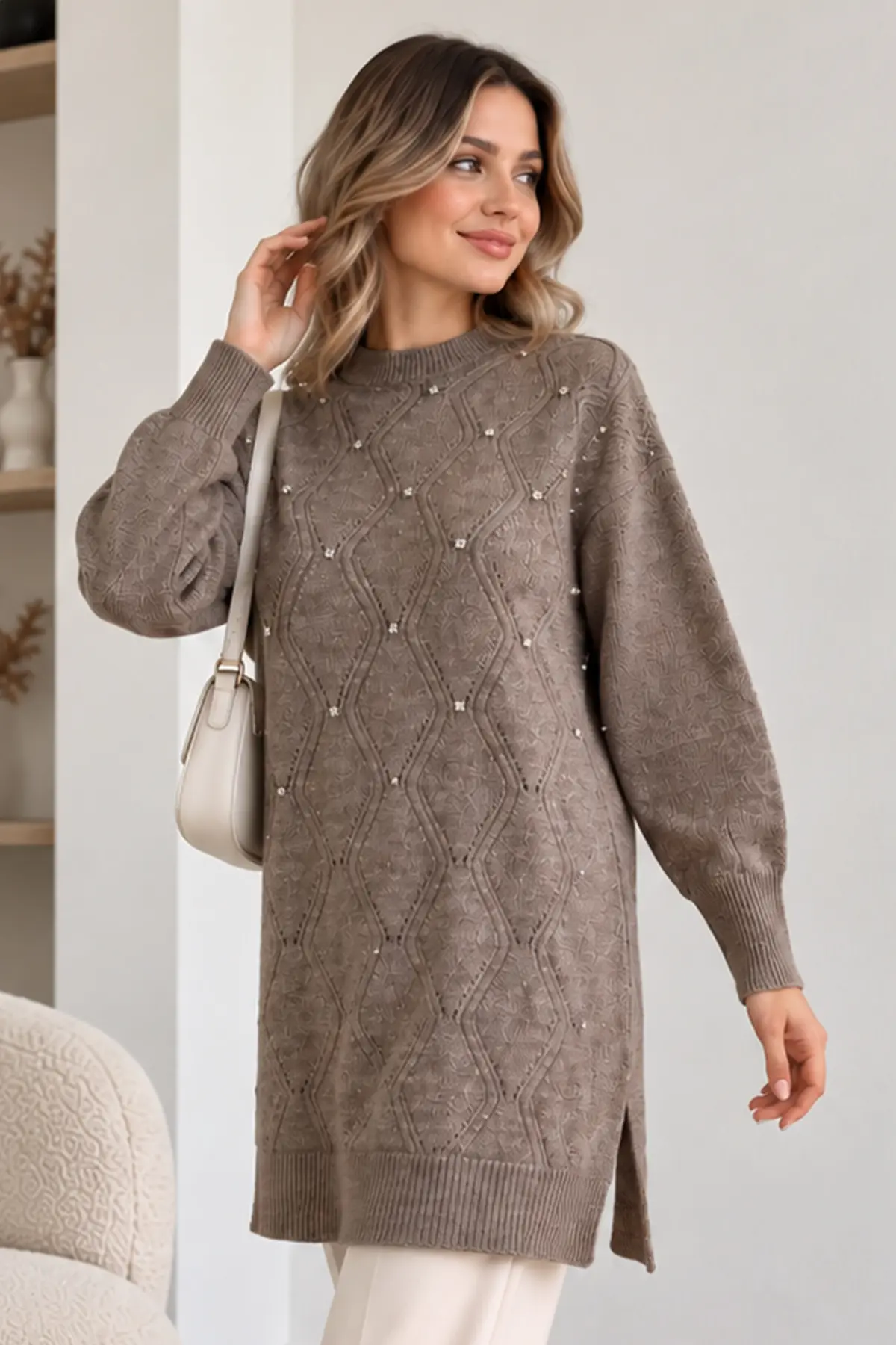 Embellished Knit Sweater K6039 Mink-detail