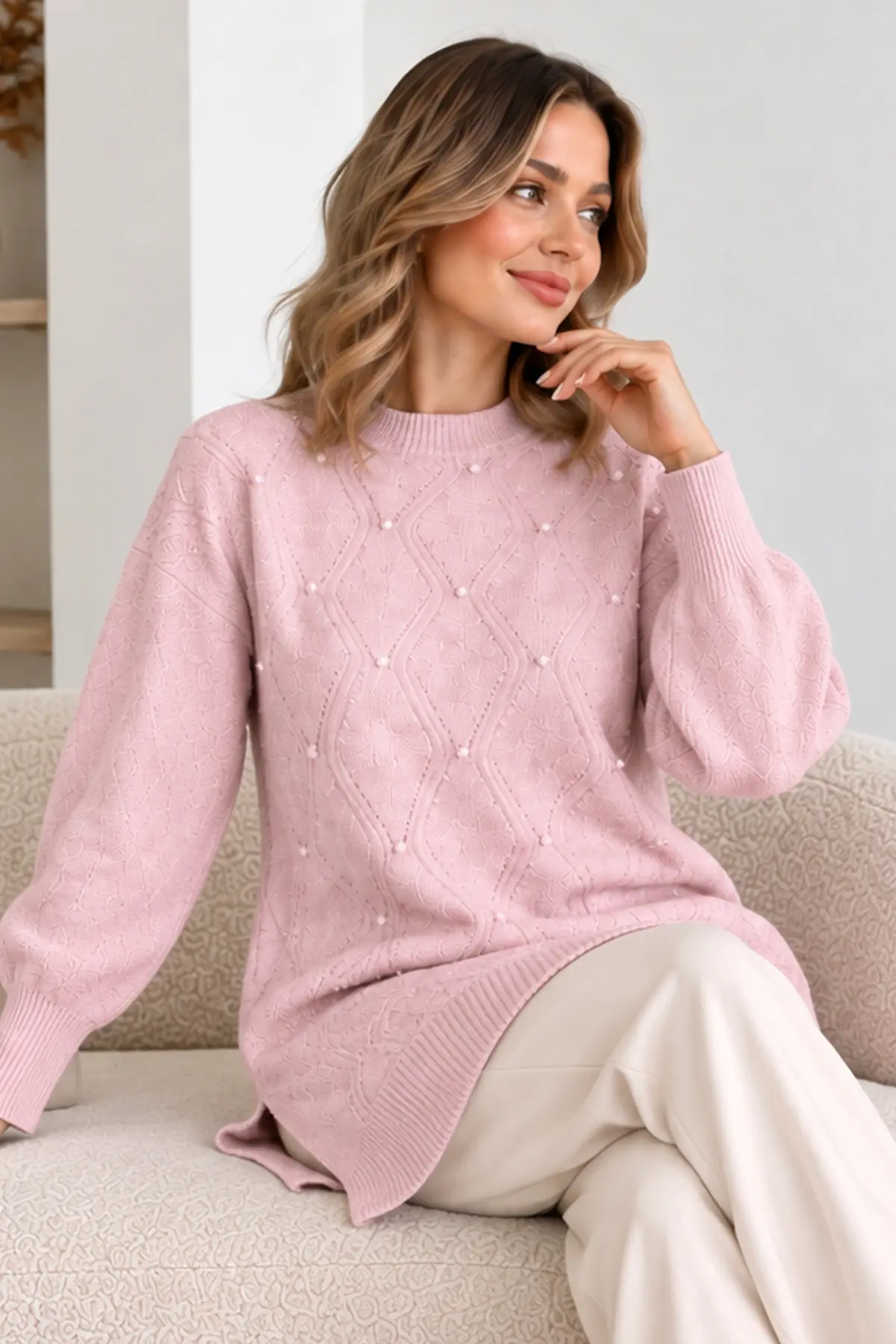 Embellished Knit Sweater K6039 Pink-detail
