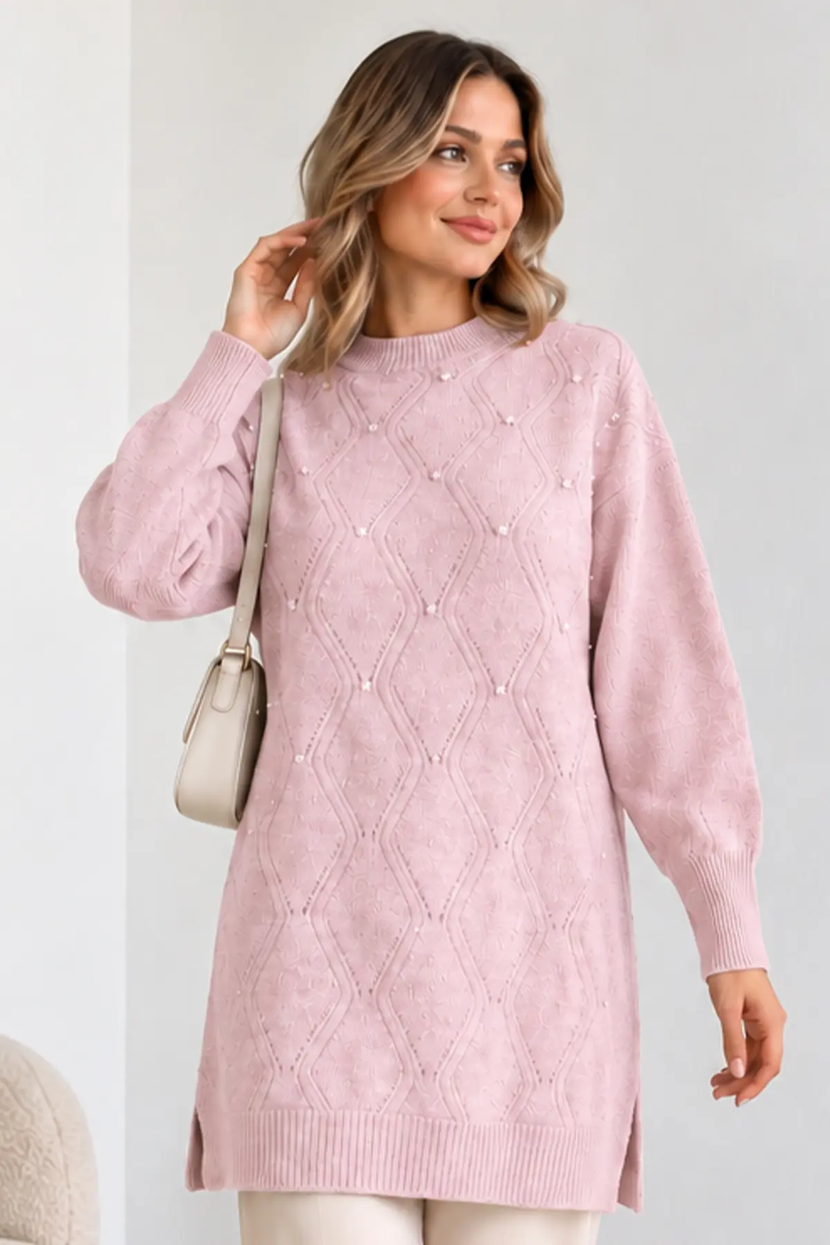 Embellished Knit Sweater K6039 Pink-detail