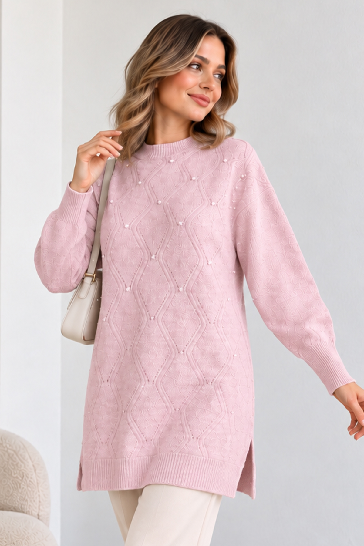Embellished Knit Sweater K6039 Pink