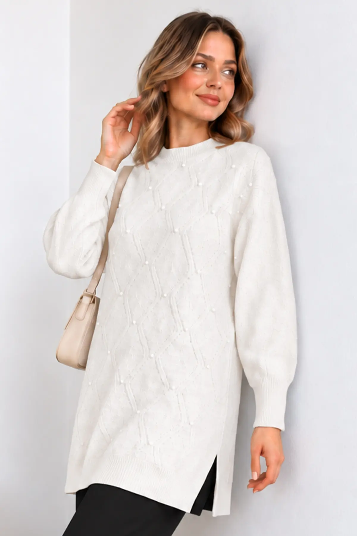 Embellished Knit Sweater K6039 White-detail