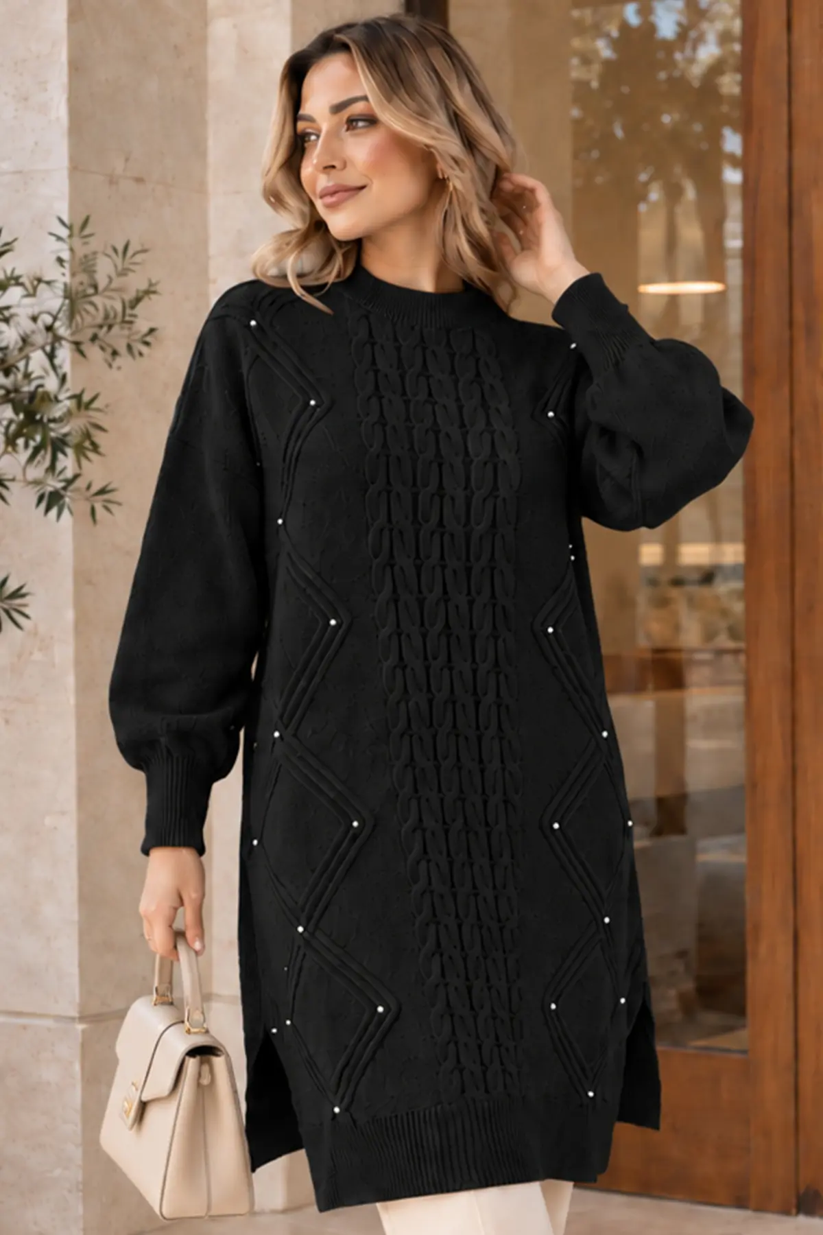Embellished Knit Sweater K6040 Black-detail