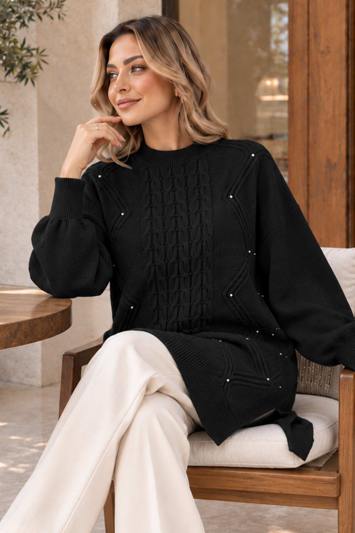 Embellished Knit Sweater K6040 Black