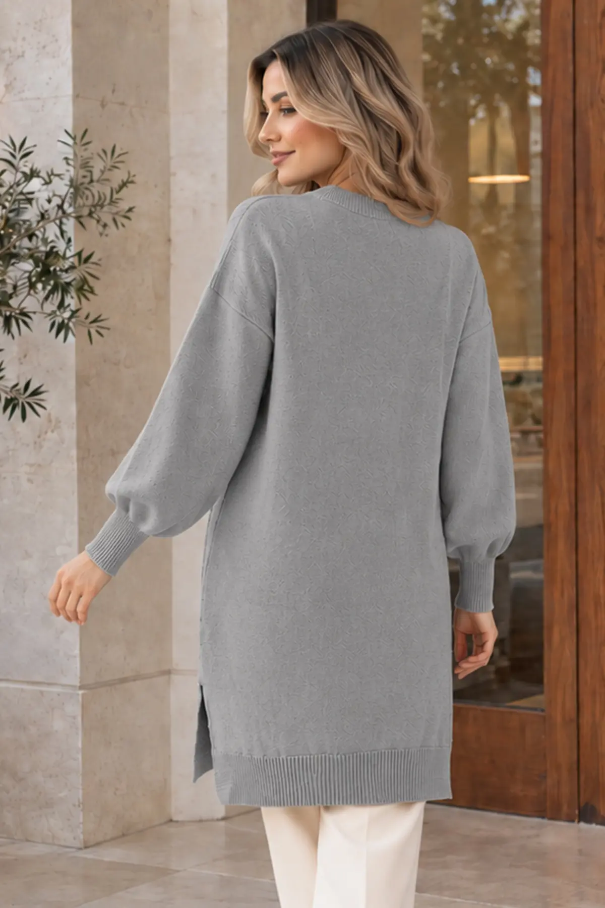 Embellished Knit Sweater K6040 Grey-detail