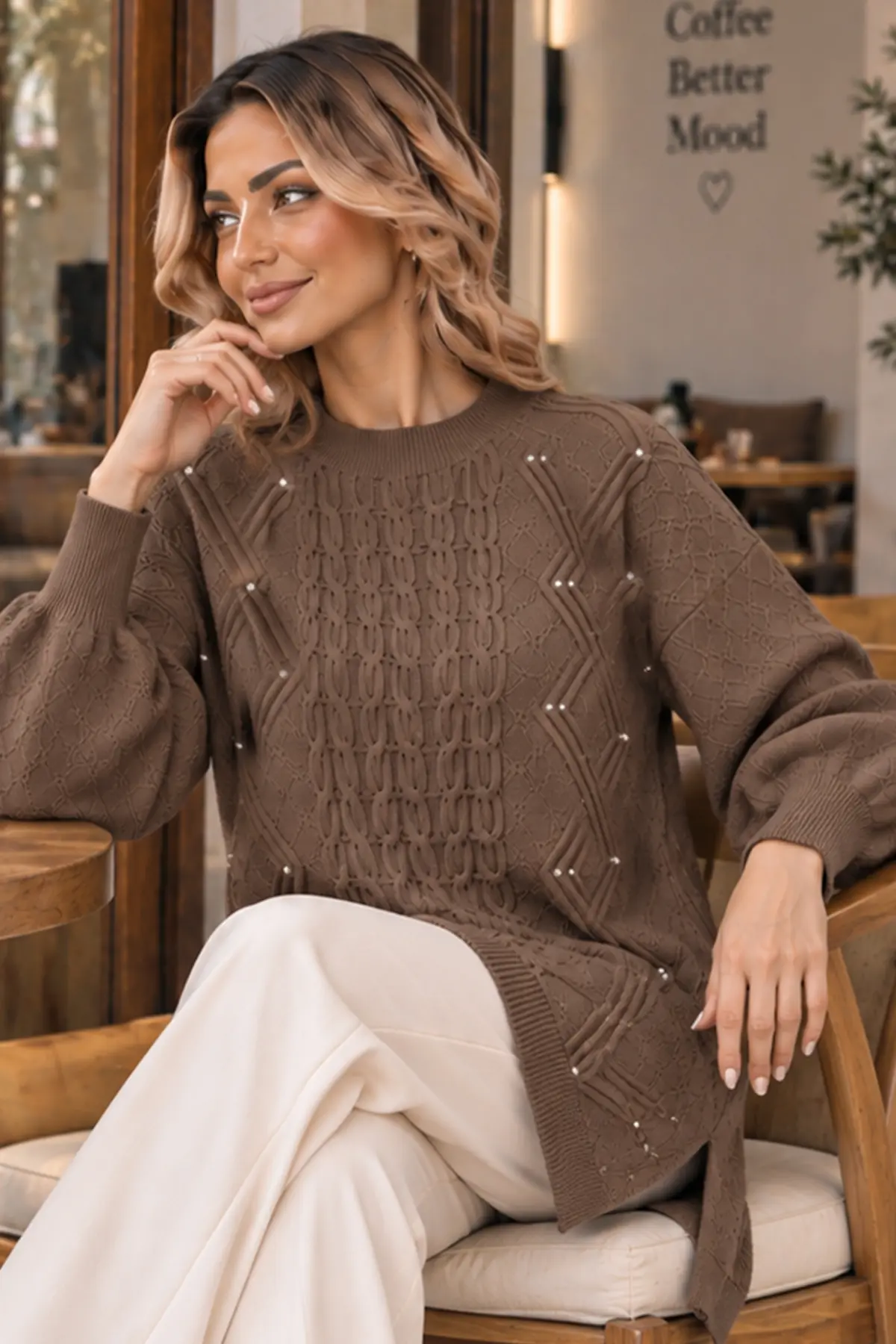 Embellished Knit Sweater K6040 Mink-detail