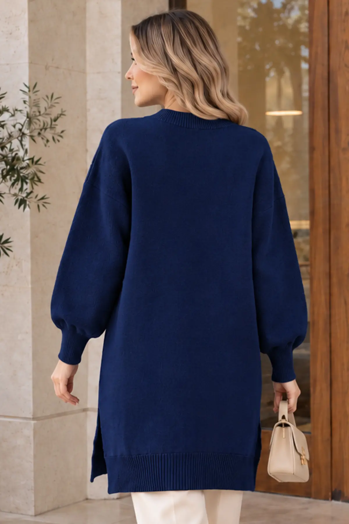 Embellished Knit Sweater K6040 Navy Blue-detail