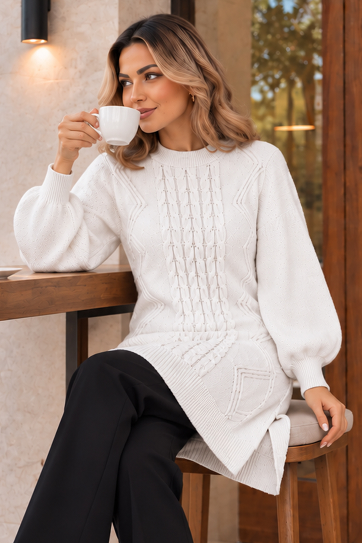 Embellished Knit Sweater K6040 White