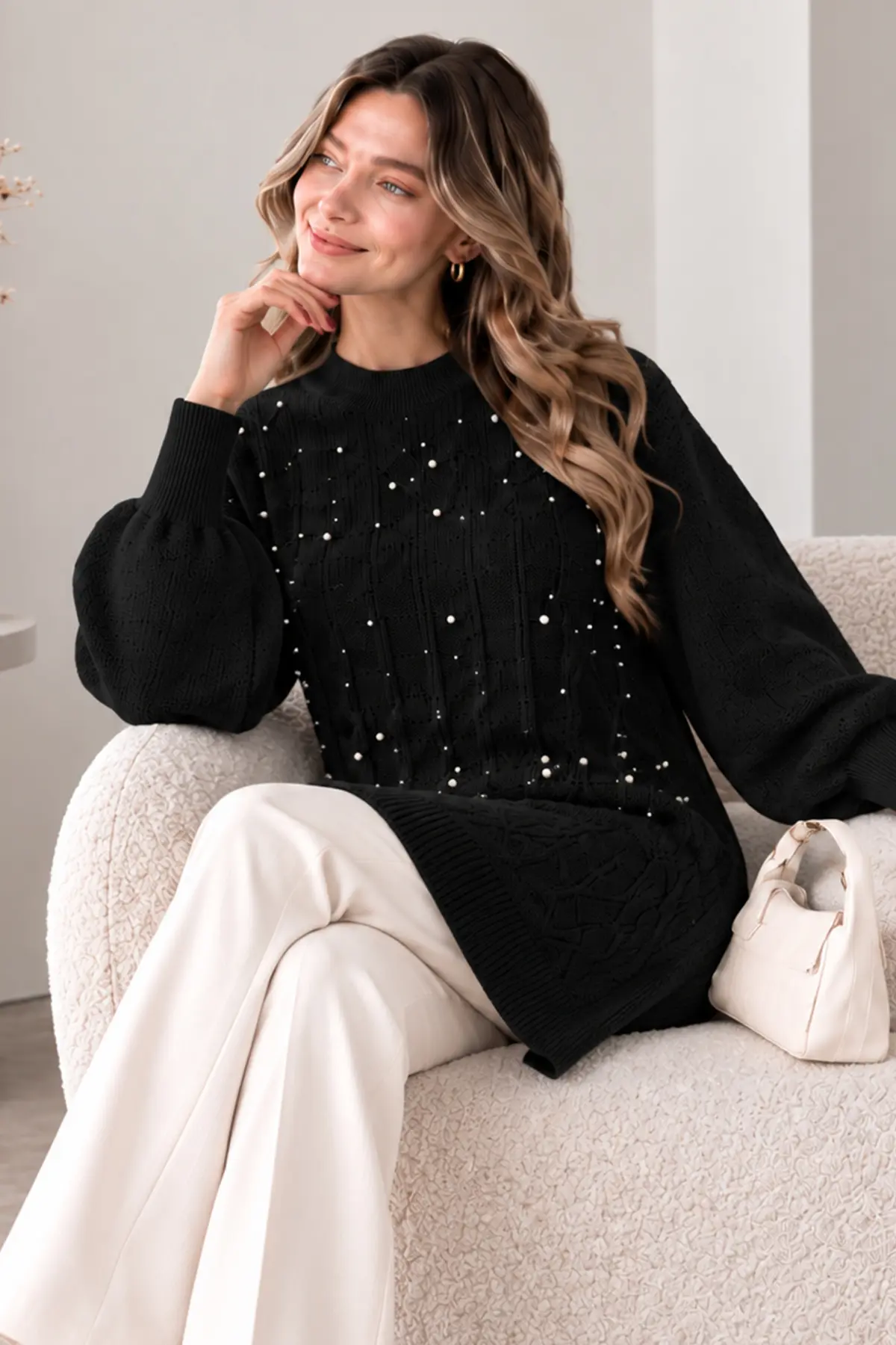 Embellished Knit Sweater K6041 Black-detail