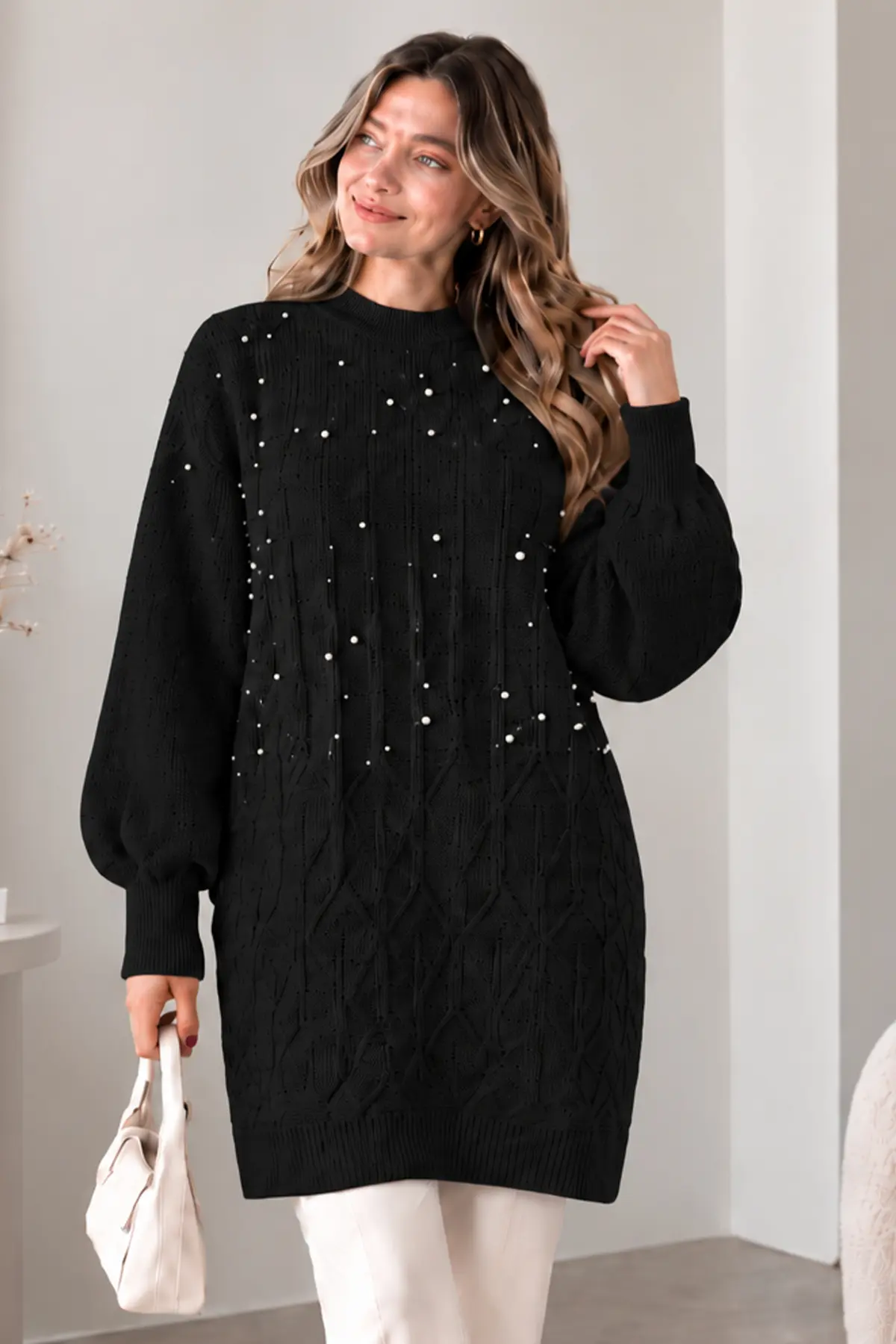 Embellished Knit Sweater K6041 Black-detail