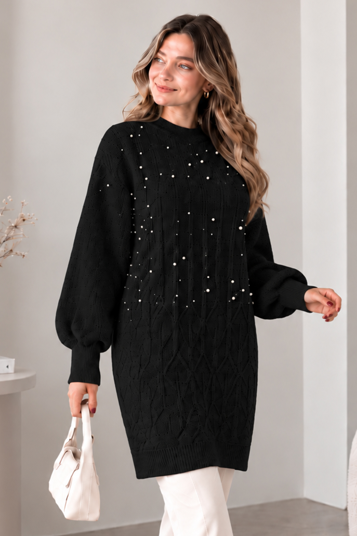 Embellished Knit Sweater K6041 Black