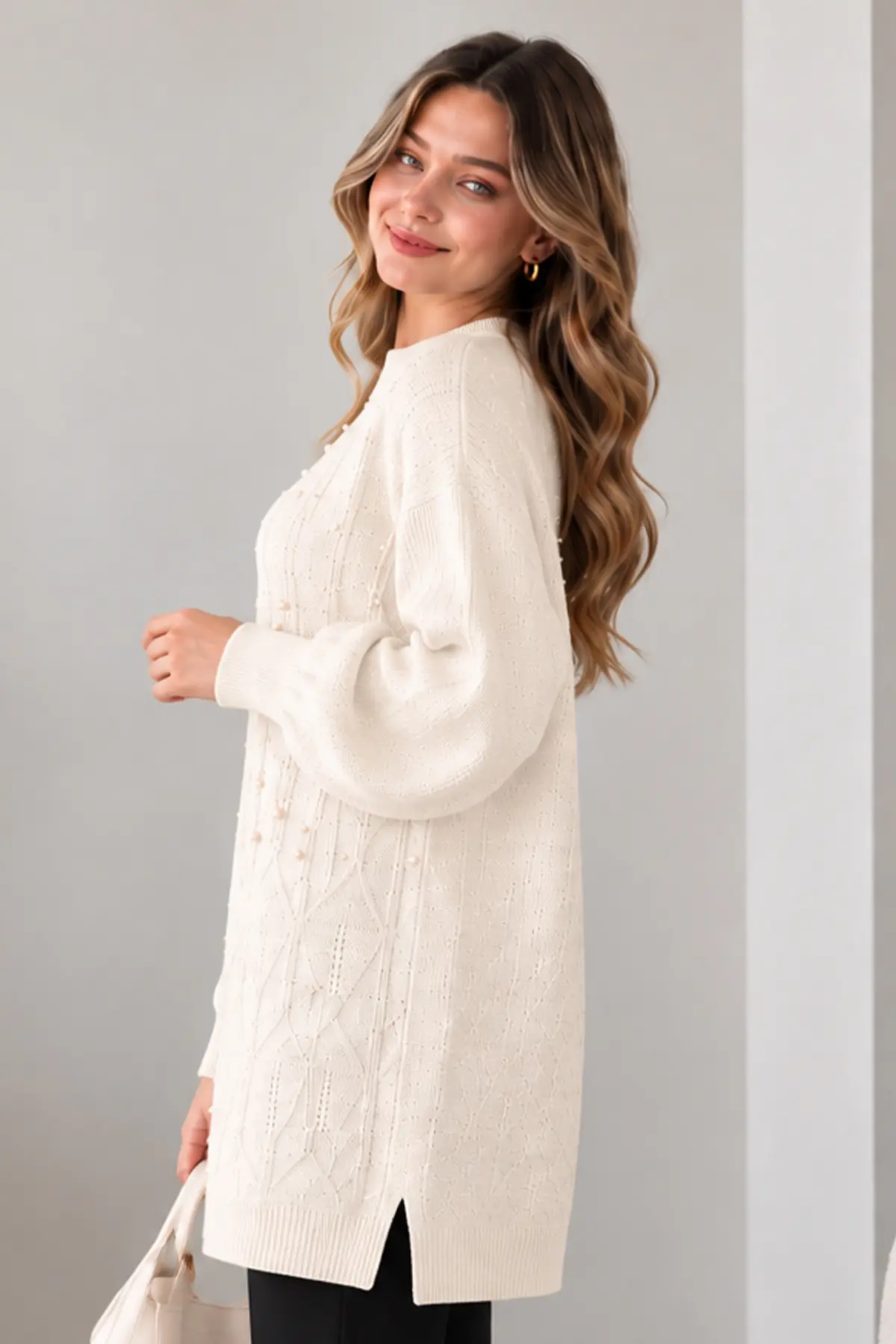 Embellished Knit Sweater K6041 Ecru-detail